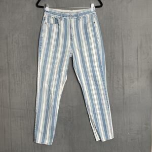 American Eagle Jeans Womens 4 Mom High Rise Striped Blue White Pants Denim